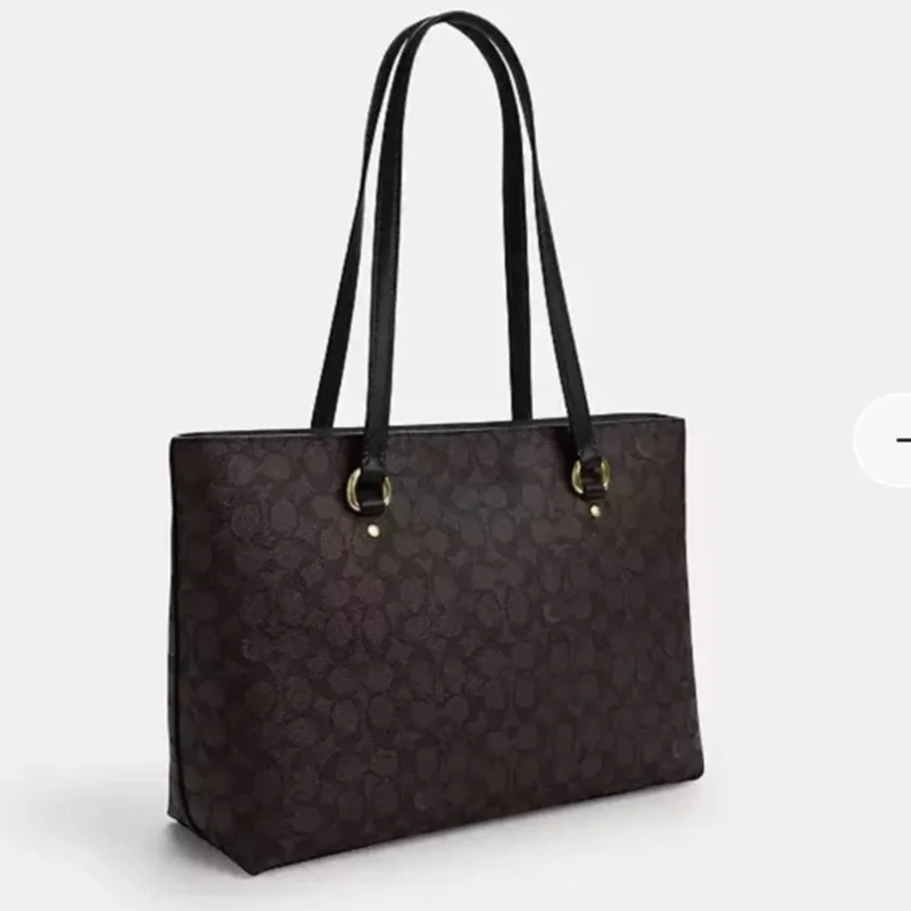 Coach Zip Top Tote Bag In Signature Canvas Black/Walnut/Gold 
Style code -F34603 - Picture 4 of 14